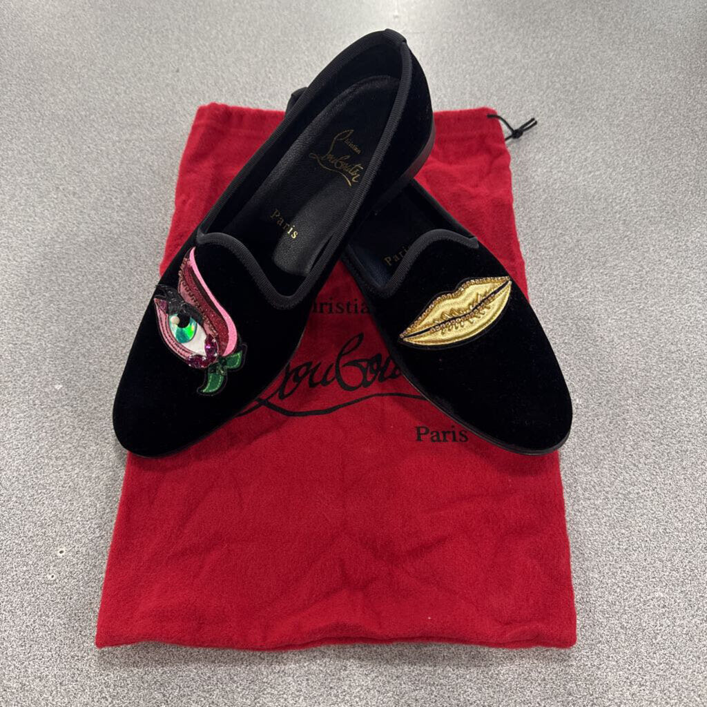 CHRISTIAN LOUBOUTIN,AUTHENTIC CL LASH LIP BALLET FLAT ,BLK MULTI,37
