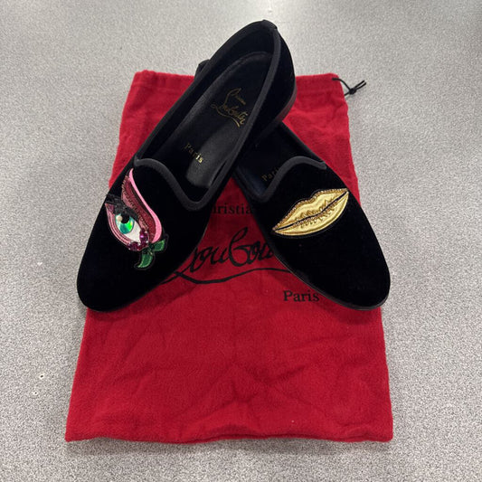 CHRISTIAN LOUBOUTIN,AUTHENTIC CL LASH LIP BALLET FLAT ,BLK MULTI,37