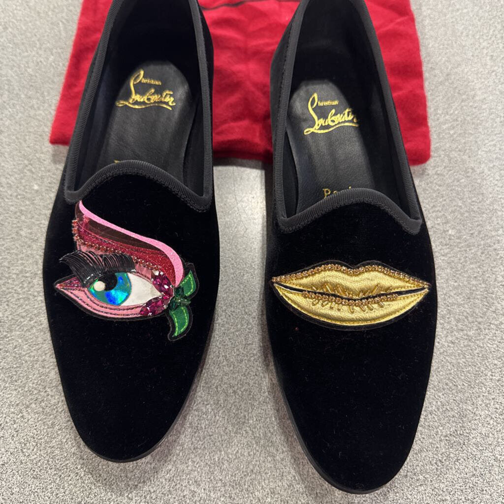 CHRISTIAN LOUBOUTIN,AUTHENTIC CL LASH LIP BALLET FLAT ,BLK MULTI,37