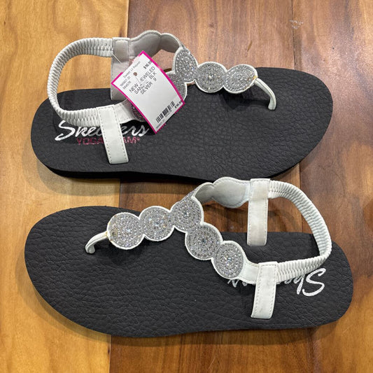 SKETCHER,NEW JEWELED SANDAL ,BLK SILVER ,9