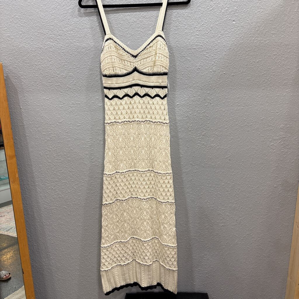 LULUS,CROCHET TANK DRESS ,IVORY BLK ,S