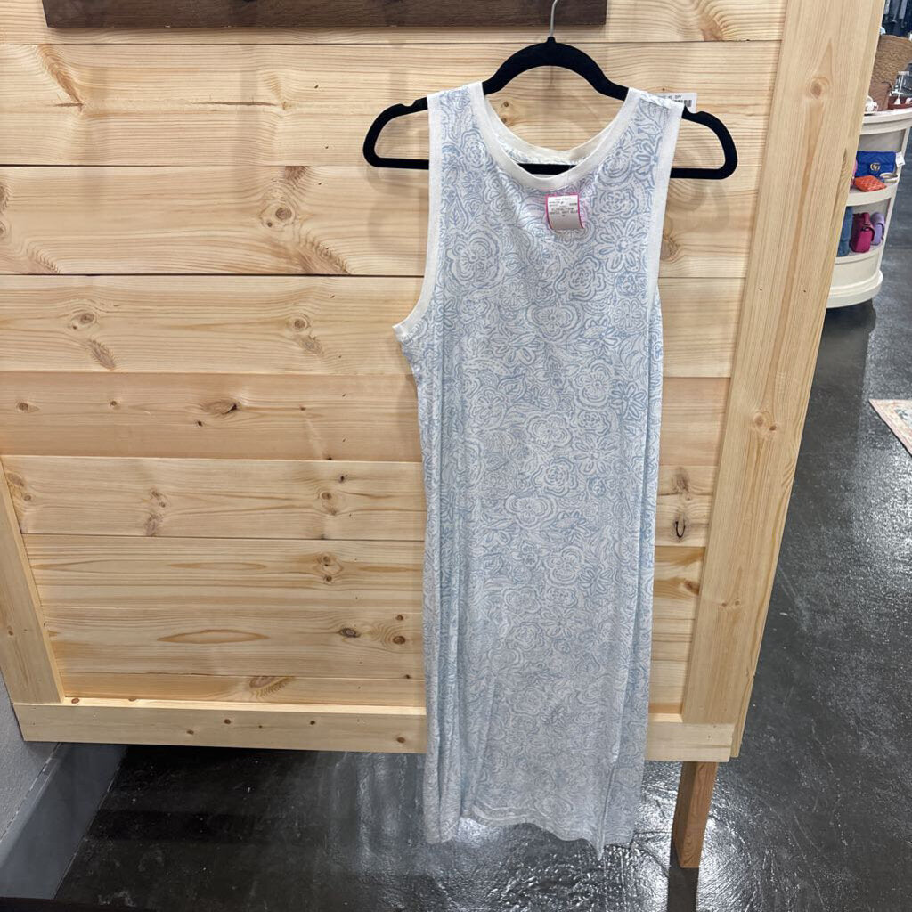 FLORAL TANK DRESS ,WHT BLUE,M