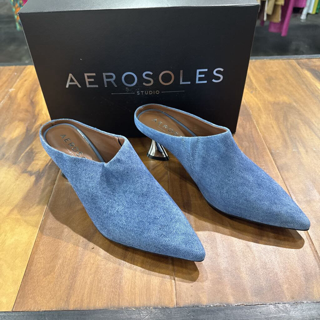 AEROSOLES,NEW DENIM PUMPS W/ SILVER RETAIL 210,DENIM ,8.5