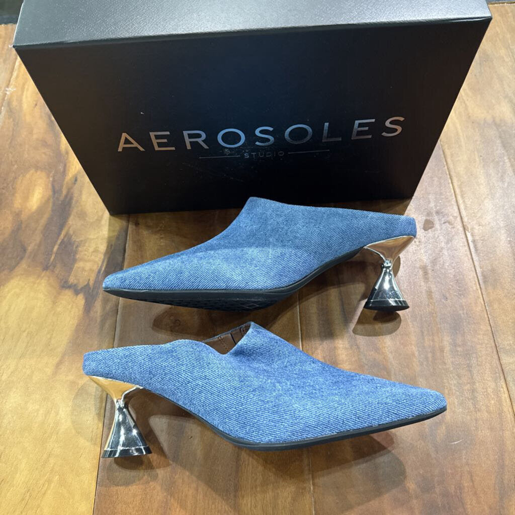AEROSOLES,NEW DENIM PUMPS W/ SILVER RETAIL 210,DENIM ,8.5