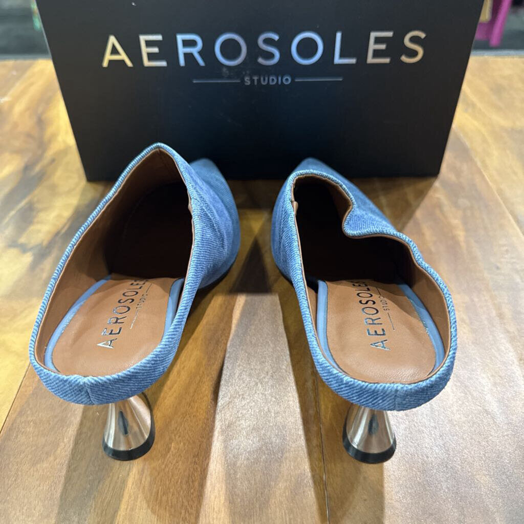 AEROSOLES,NEW DENIM PUMPS W/ SILVER RETAIL 210,DENIM ,8.5