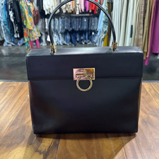 SALVATORE FERRAGAMO,AUTHENTIC SF HANDBAG,BLK GOLD