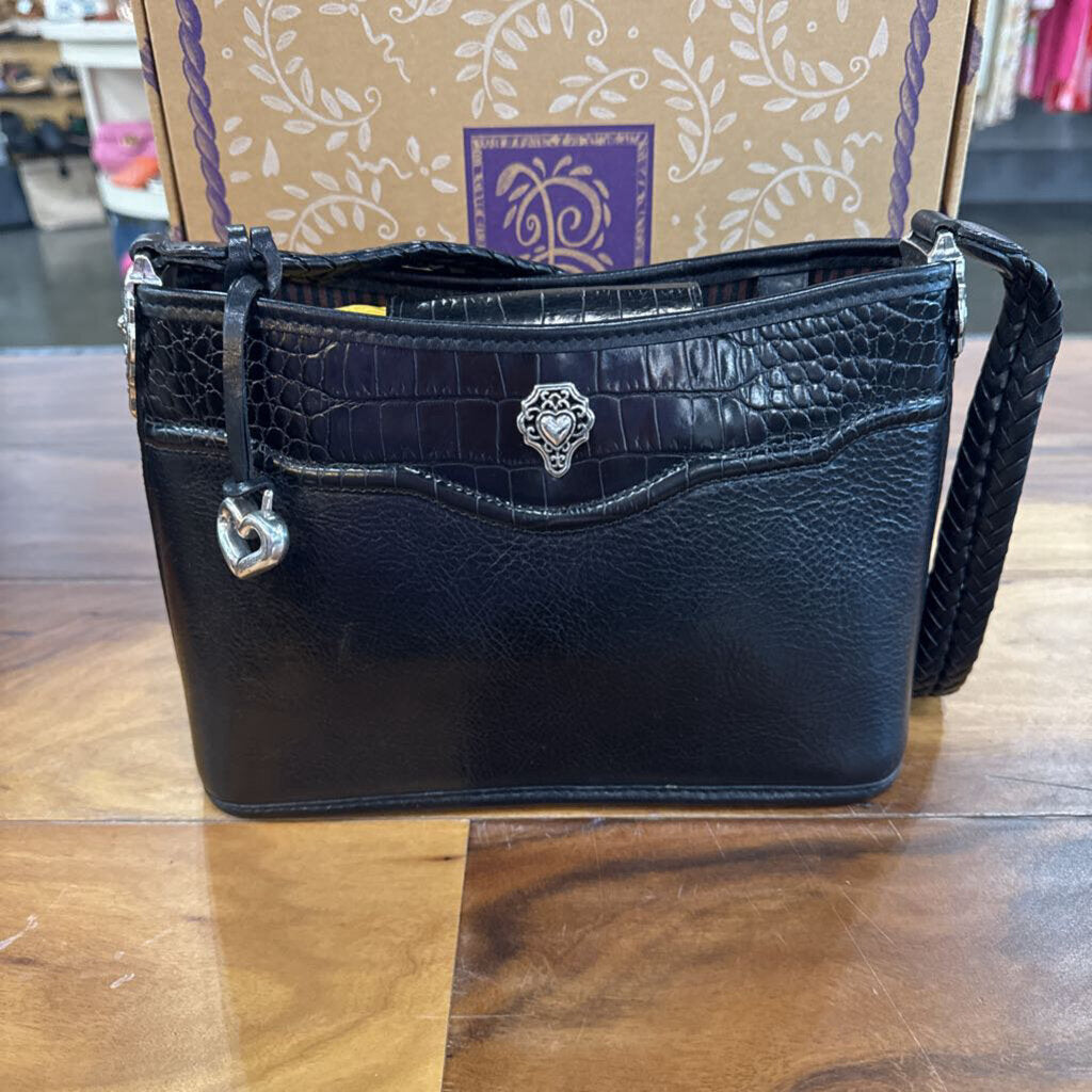 BRIGHTON,BRIGHTON LEATHER HANDBAG ,BLK