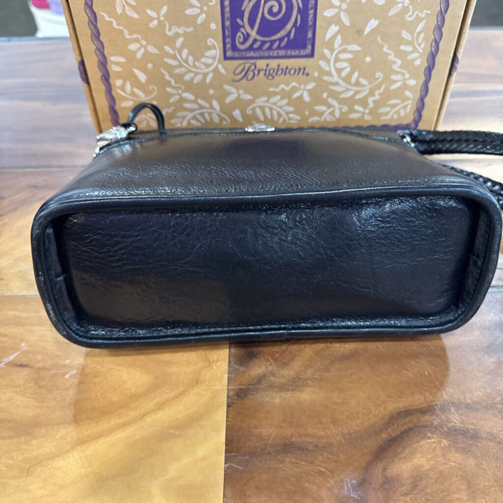 BRIGHTON,BRIGHTON LEATHER HANDBAG ,BLK