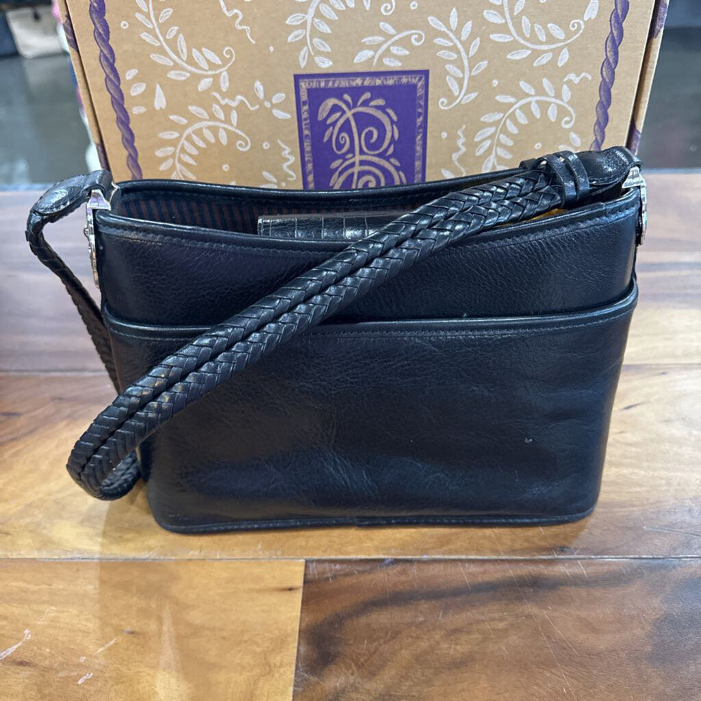 BRIGHTON,BRIGHTON LEATHER HANDBAG ,BLK