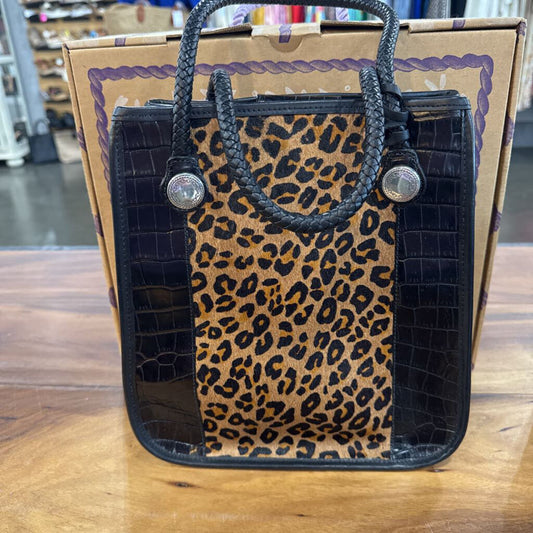 BRIGHTON,BRIGHTON LEATHER HID HANDBAG,BLK LEOPARD