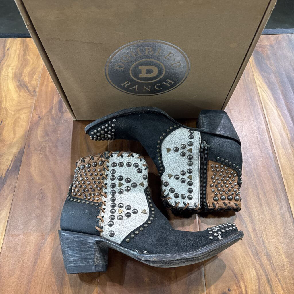 OLD GRINGO,DDR OLD GRINGO STUD PATCH BOOT RETAIL $650,BLK WHITE BRN ,9