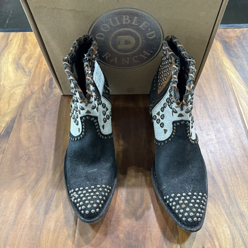 OLD GRINGO,DDR OLD GRINGO STUD PATCH BOOT RETAIL $650,BLK WHITE BRN ,9