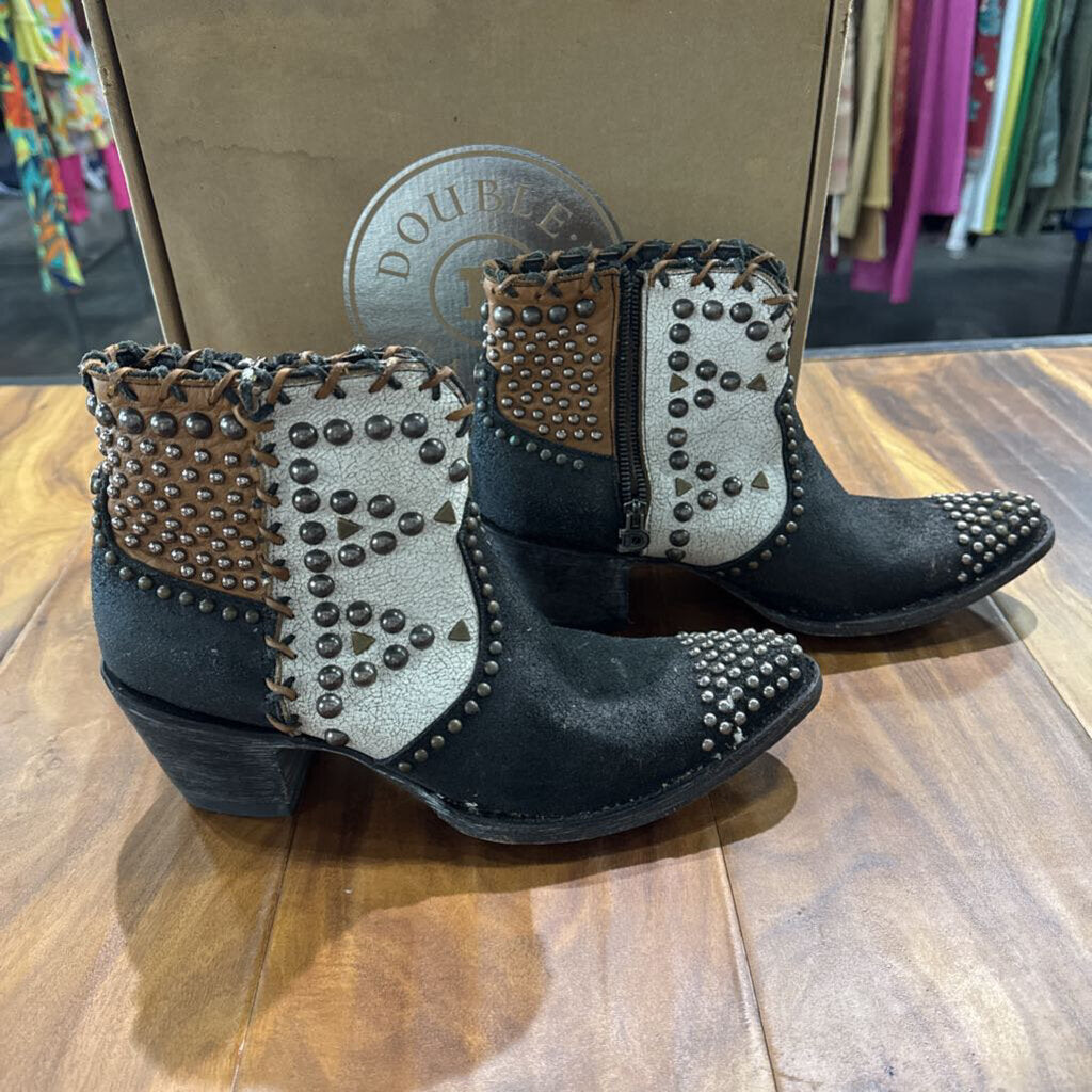 OLD GRINGO,DDR OLD GRINGO STUD PATCH BOOT RETAIL $650,BLK WHITE BRN ,9