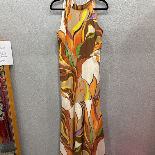 SAM EDELMAN,NWT LONG HALTER PATTERNED DRESS,BEIGE MULTI,M