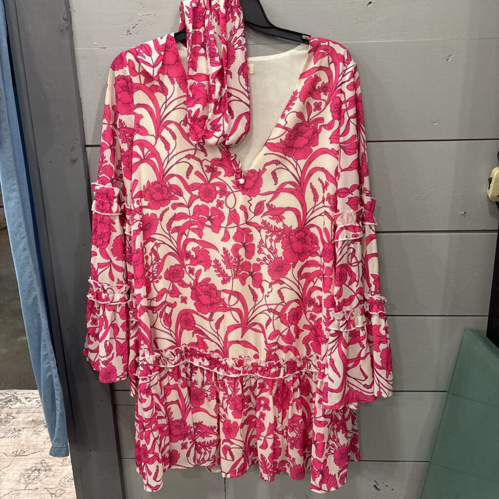 FLYING TOMATO,FLORAL SHEER DRESS ,PINK WHT ,S