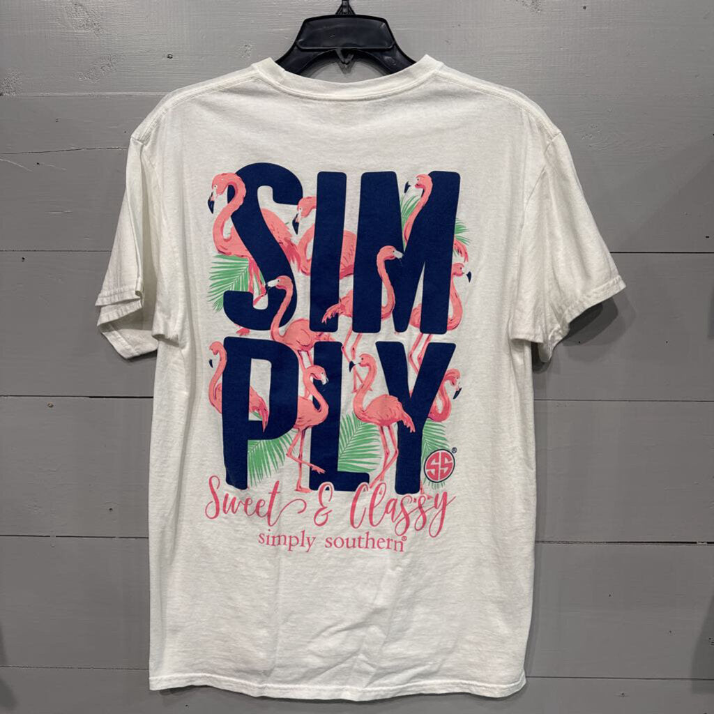 SIMPLY SOUTHERN,SIMPLY SOUTHERN FLAMINGO TOP ,WHT ,M
