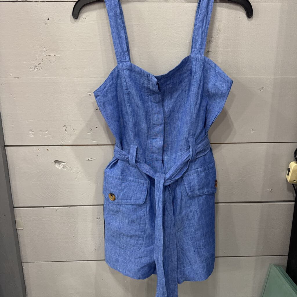 OLIVACEOUS,LINEN LIKE SHORT ROMPER ,BLUE ,S