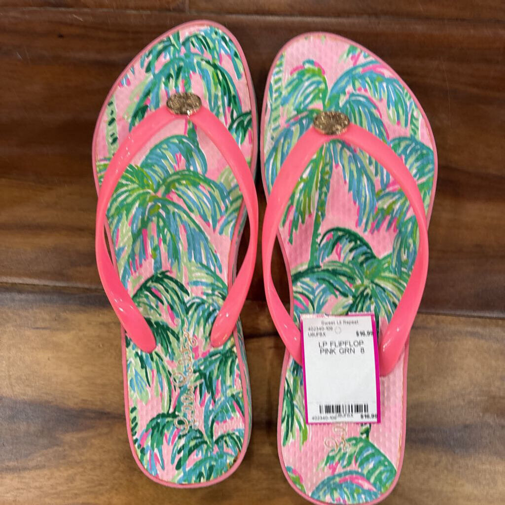 LILY PULITZER,LP FLIPFLOP ,PINK GRN ,8