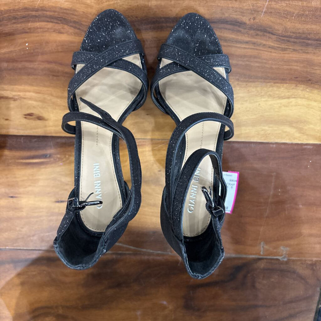 GIANNI BINI,GLITTER STRAP HEEL ,BLK ,8