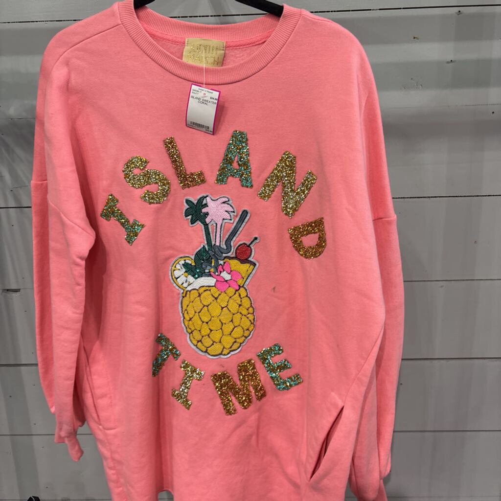 JUDITH MARCH,ISLAND SWEATER,CORAL