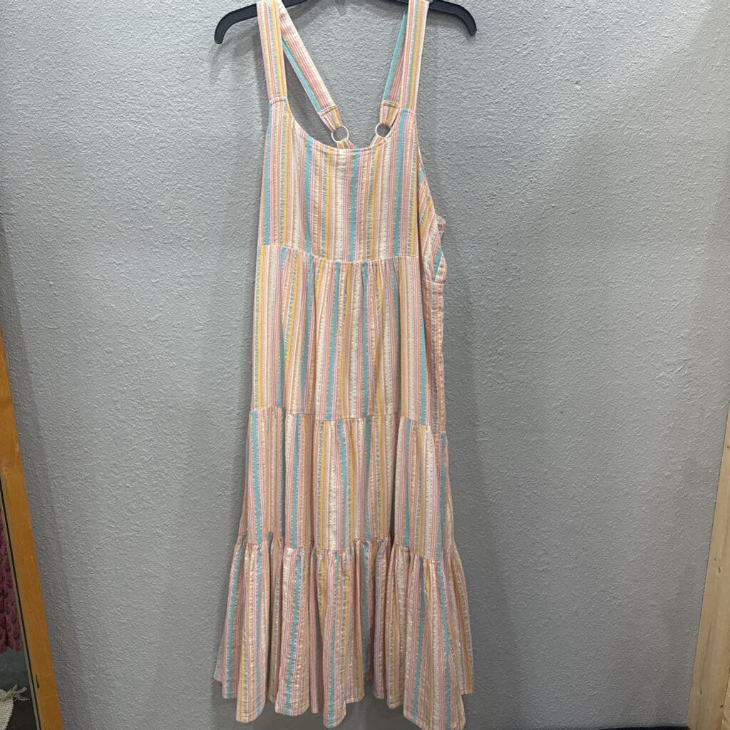 STRIPE RUFFLE DRESS ,MULTI,L