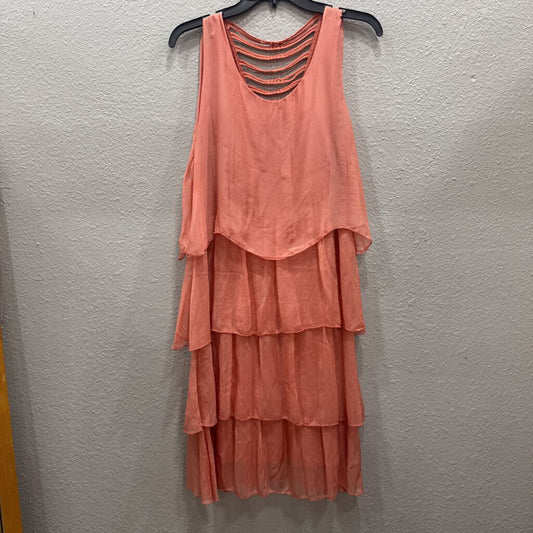 GIGI MODA,NWT SILK LIKE RUFFLE DRESS ,CORAL ,M