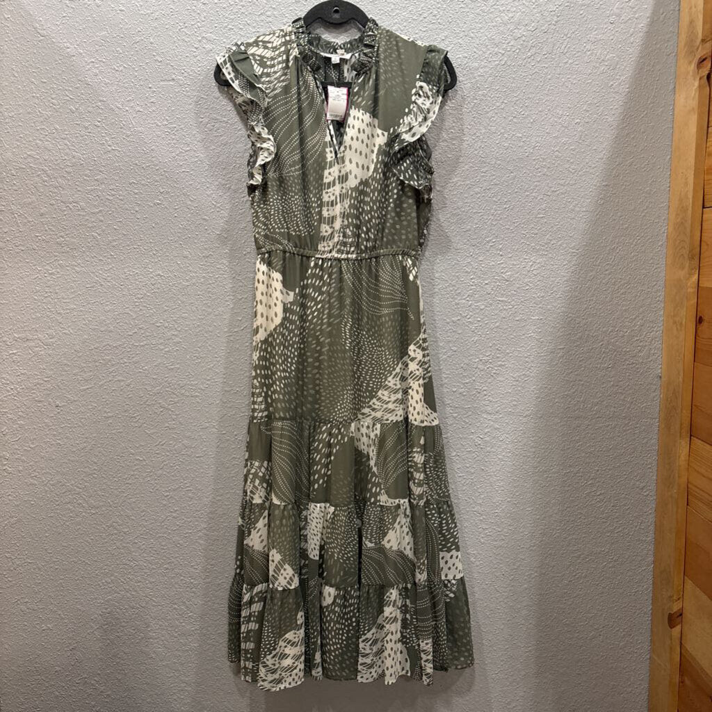 BB D,SHEER PATTERNED DRESS ,GRN WHT ,S