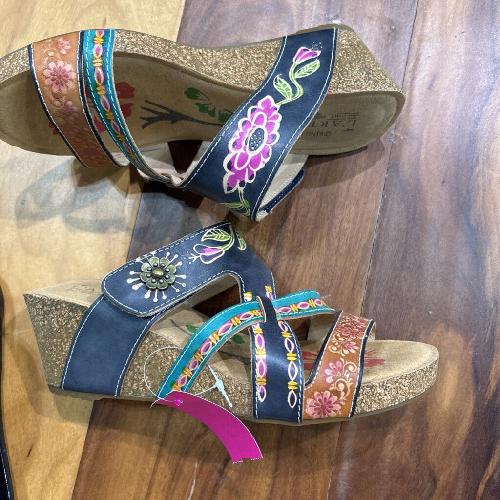 L'ARTISTE,SWAN CORK SANDALS , NAVY,39