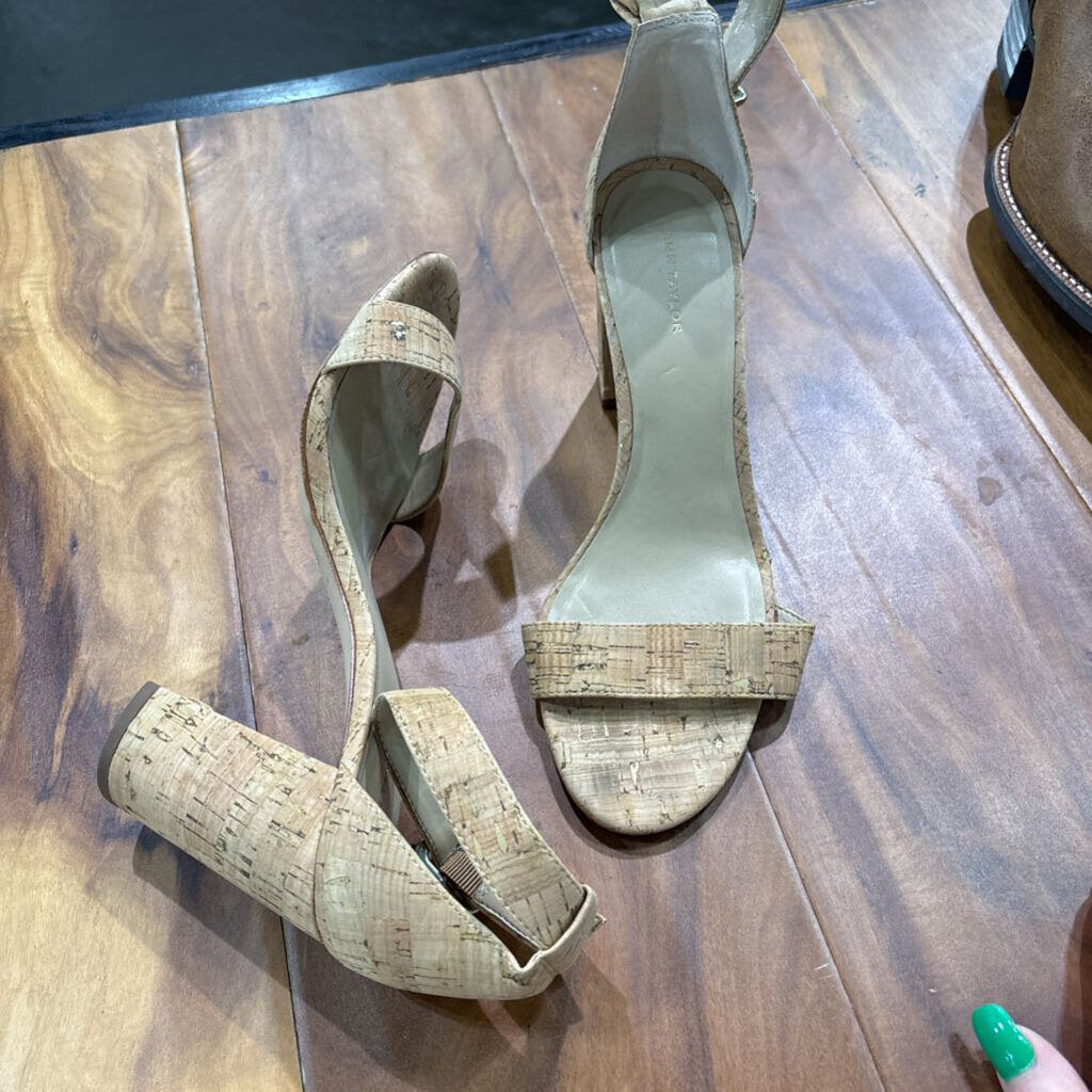 ANN TAYLOR,WEDGE ANKLE SANDAL CORK,TAN,8.5