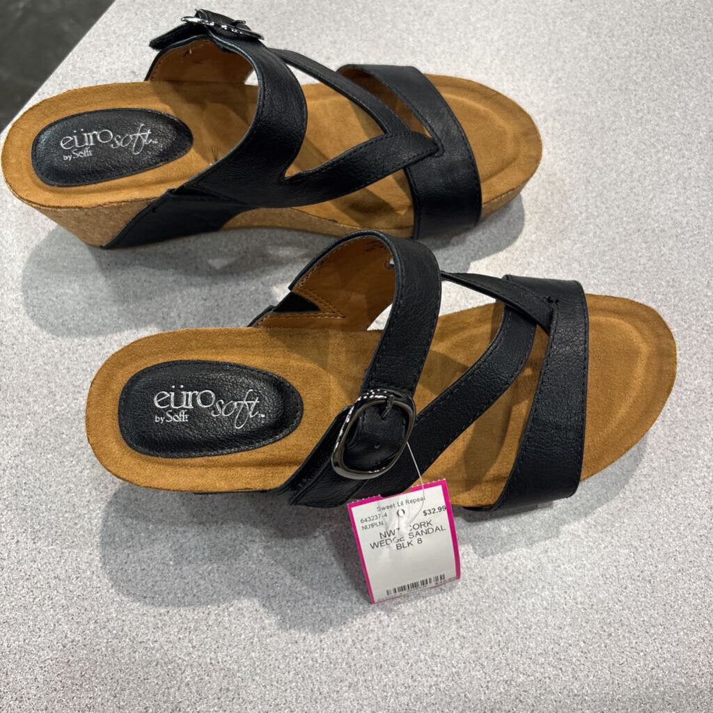 EUROSOFT,NWT CORK WEDGE SANDAL ,BLK,8