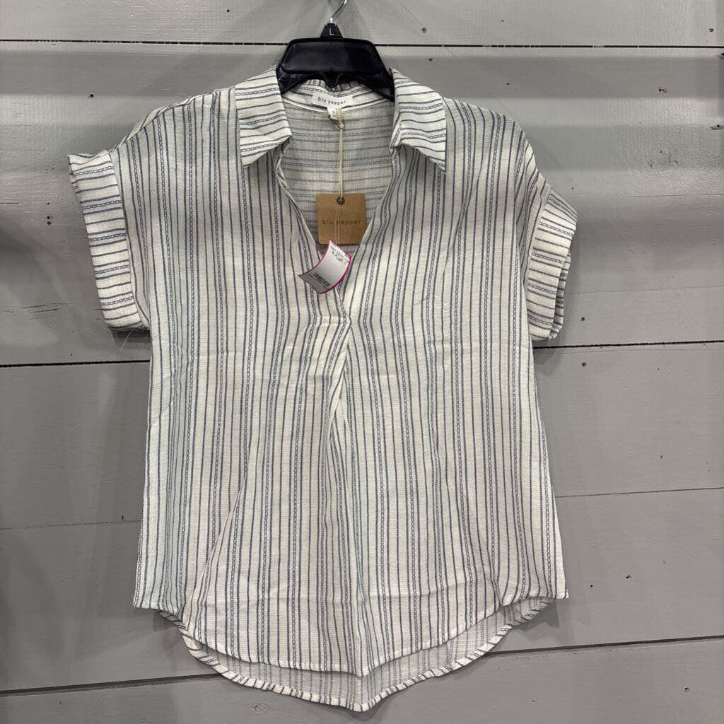 BLU PEPPER,NWT STRIPE TOP ,BLUE WHT ,S