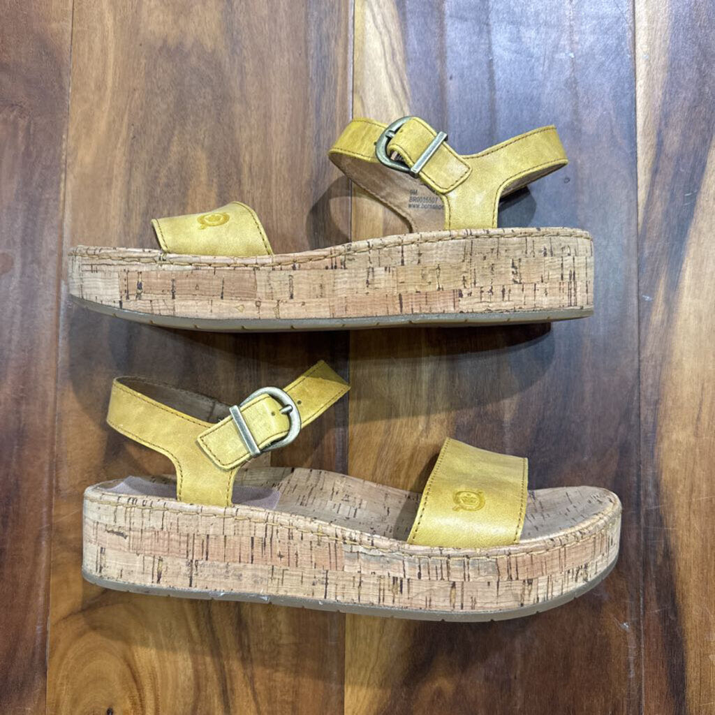 BORN,BORN LEATHER CORK SANDAL ,YEL TAN ,9