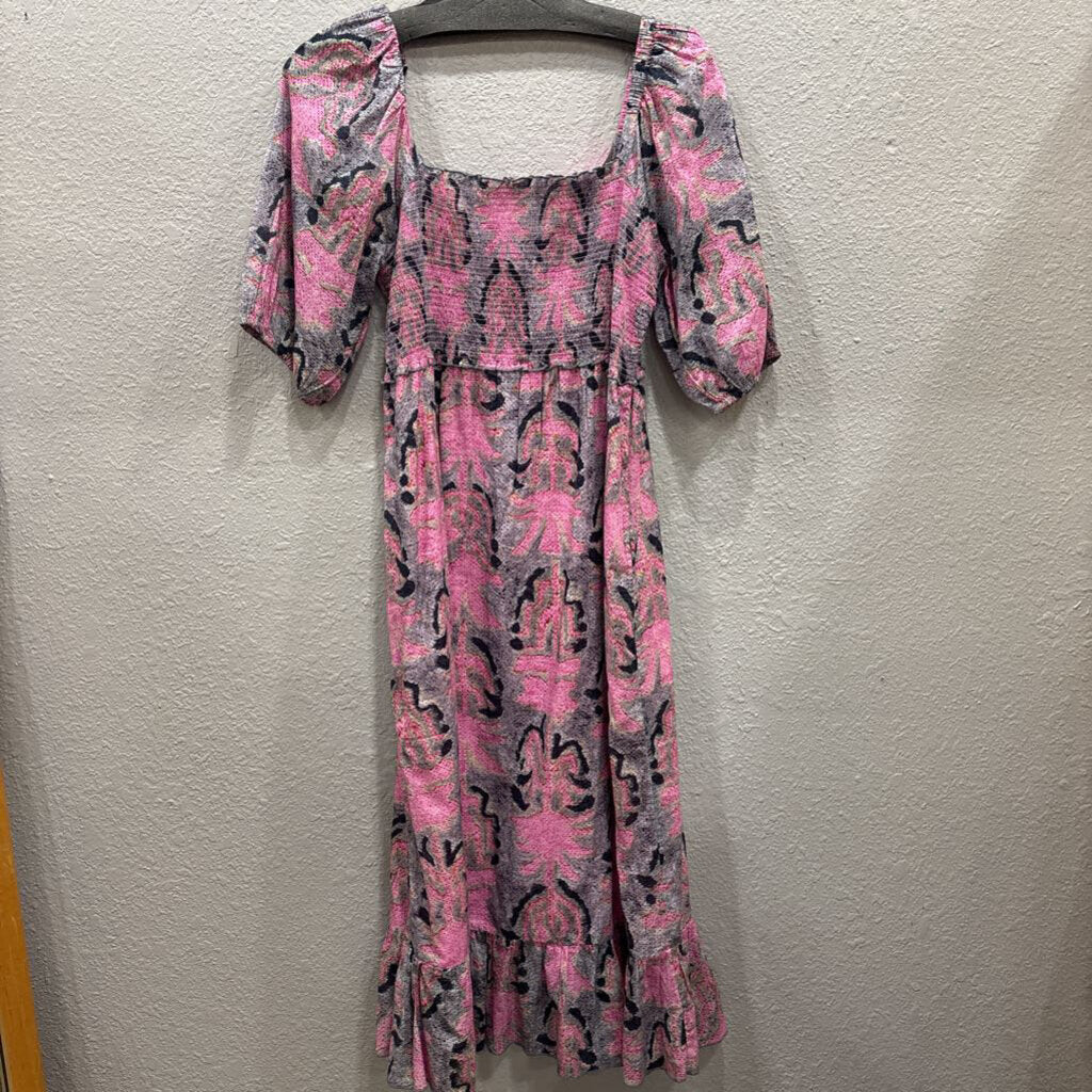 NIC+ZOE,PATTERNED DRESS W/ RUFFLE,PINK ,M