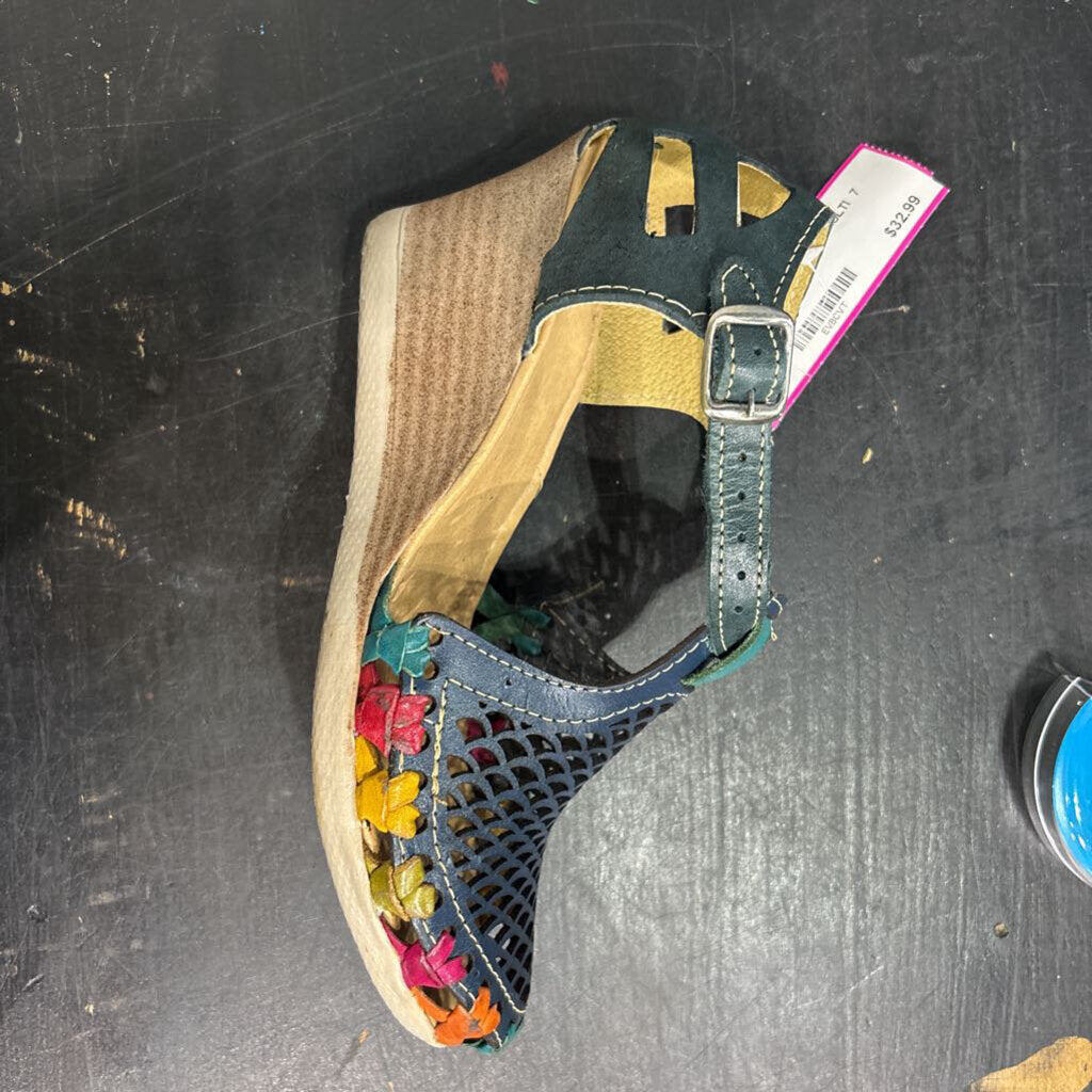 LEATHER WEDGE ,MULTI ,7