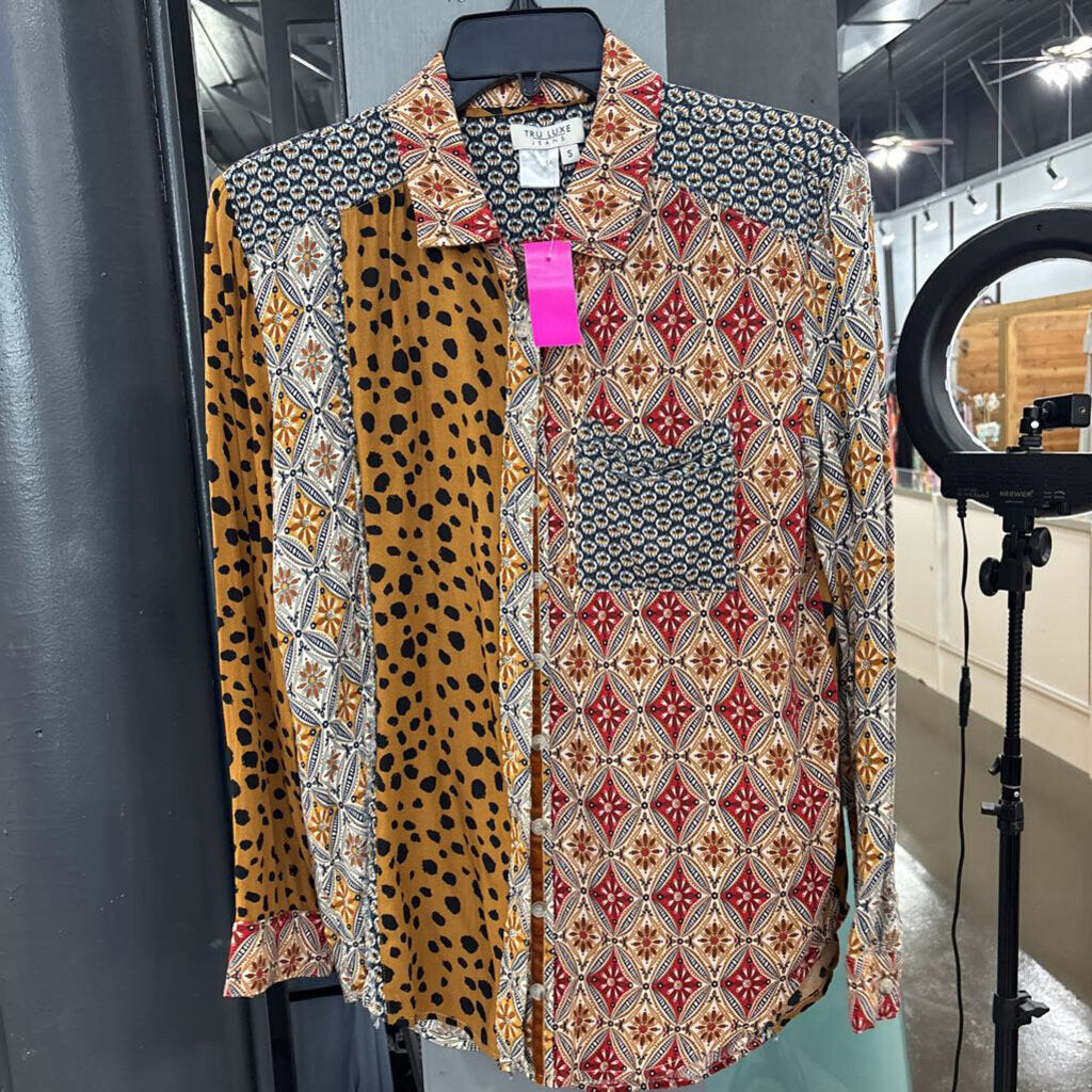 TRU LUXE,MULTI PATTERNED BLOUSE,MULTI ,S