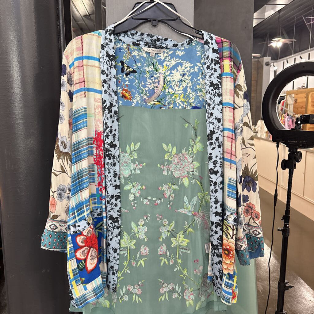 JOHN MARK,FLORAL EMBROIDERY KIMONO,FLORAL ,XS