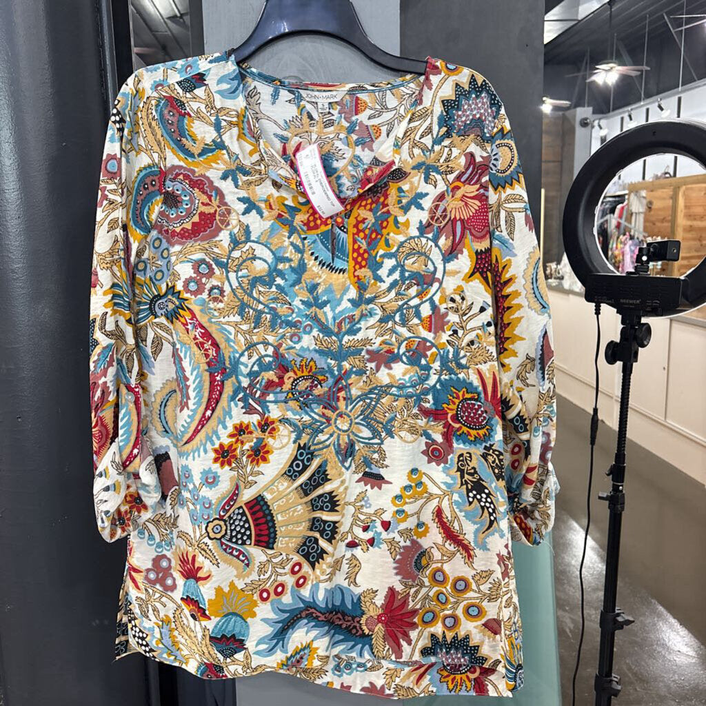 JOHN MARK,FLORAL EMBROIDERED TOP,FLORAL,S