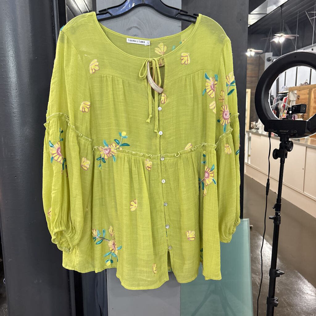 FIGUERCA&FLOWER,FLORAL TIER TOP,GREEN,L