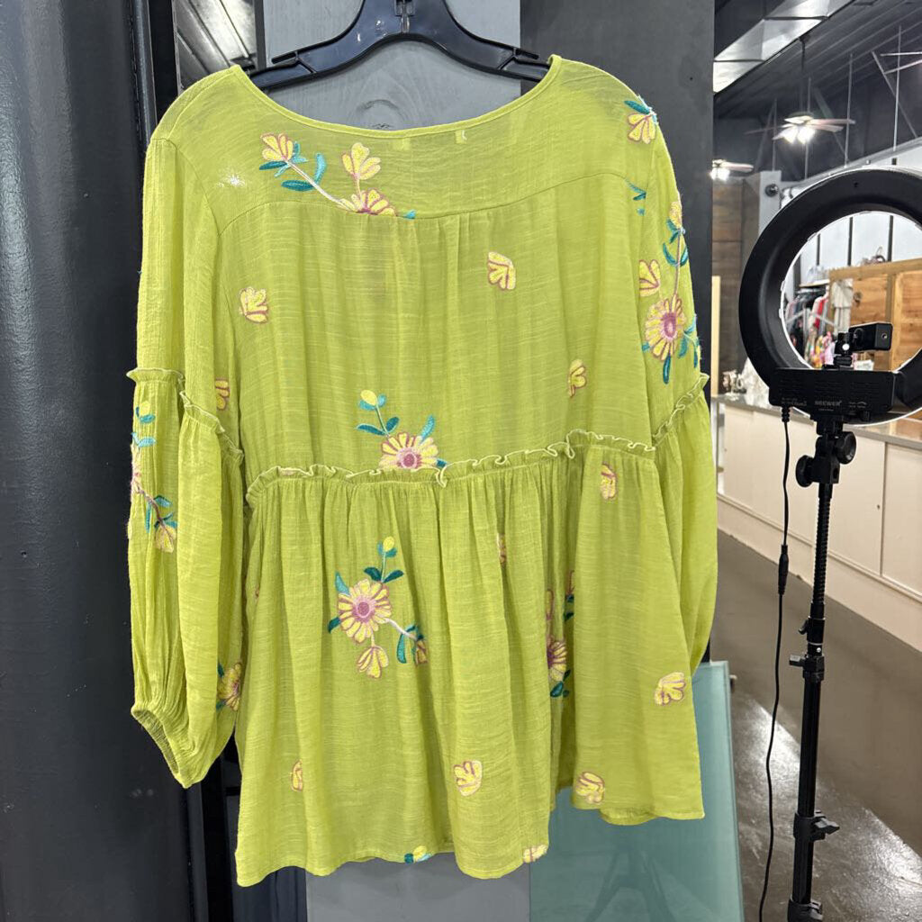 FIGUERCA&FLOWER,FLORAL TIER TOP,GREEN,L