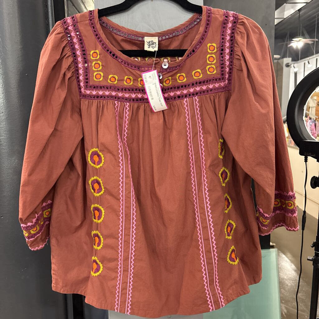IVY JANE,EMBROIDERED TUNIC,RUST ,S