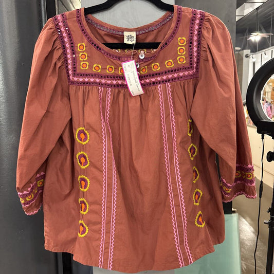 IVY JANE,EMBROIDERED TUNIC,RUST ,S
