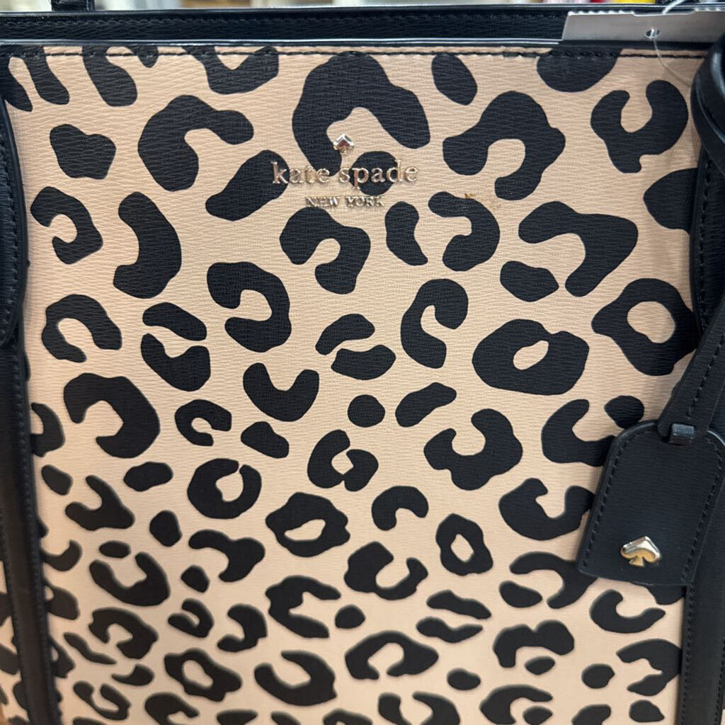 KATE SPADE,KS LEOPARD TOTE HANDBAG RETAIL 345,TAN BLK