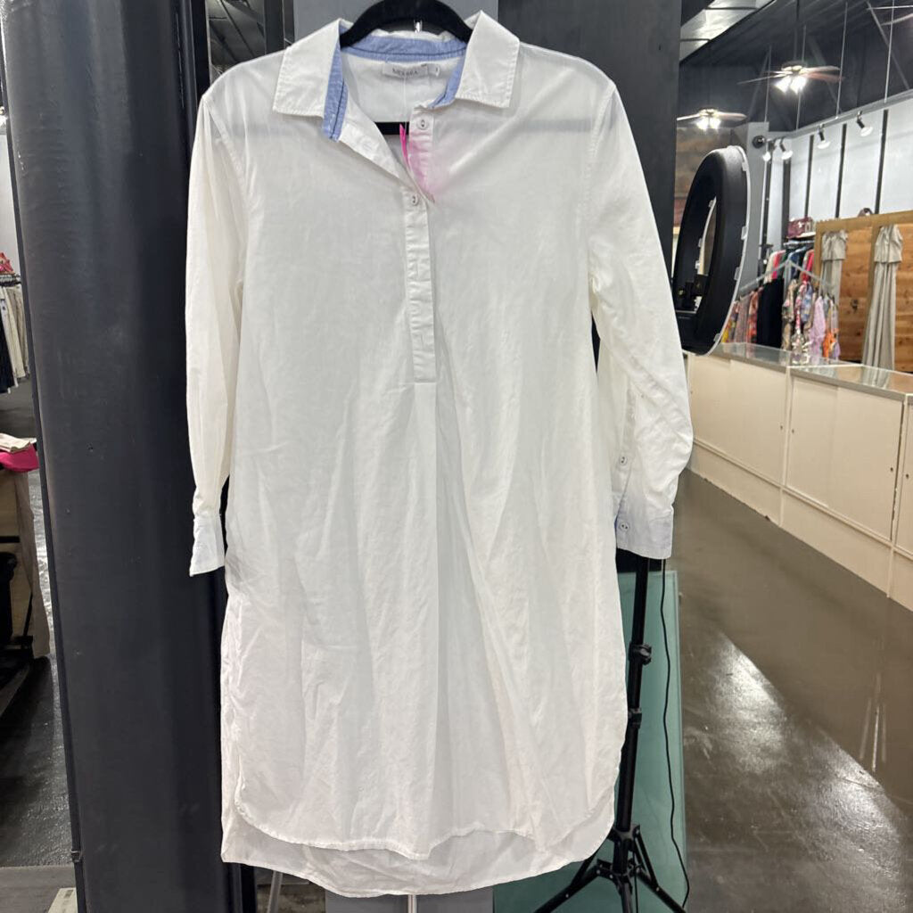 BUTTON DOWN SHIRT DRESS ,WHITE,S
