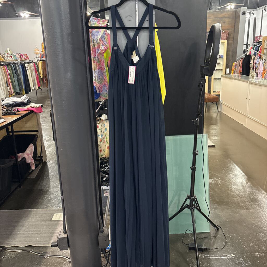 MICHEAL KORS,MAXI PLEATED DRESS,NAVY ,1S