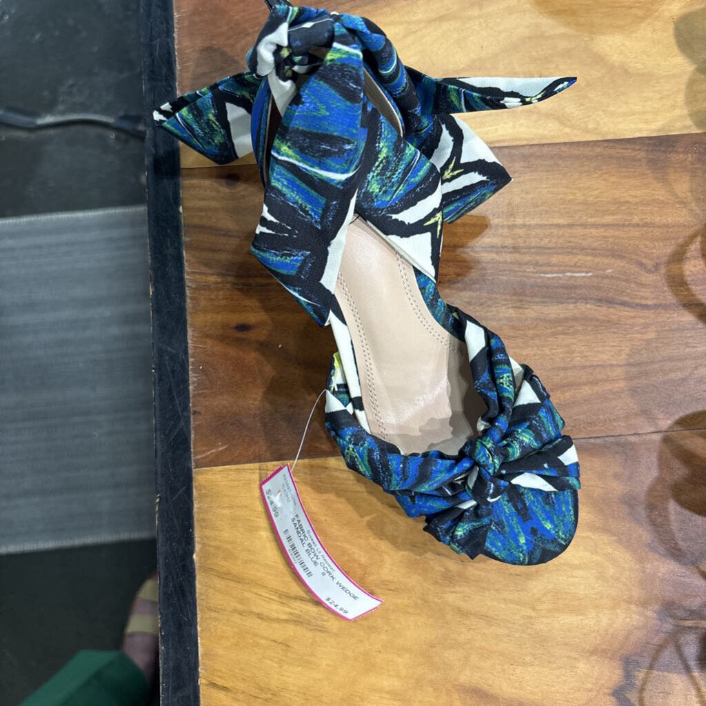 MPO,FABRIC BOW CORK WEDGE SANDAL,BLUE ,8