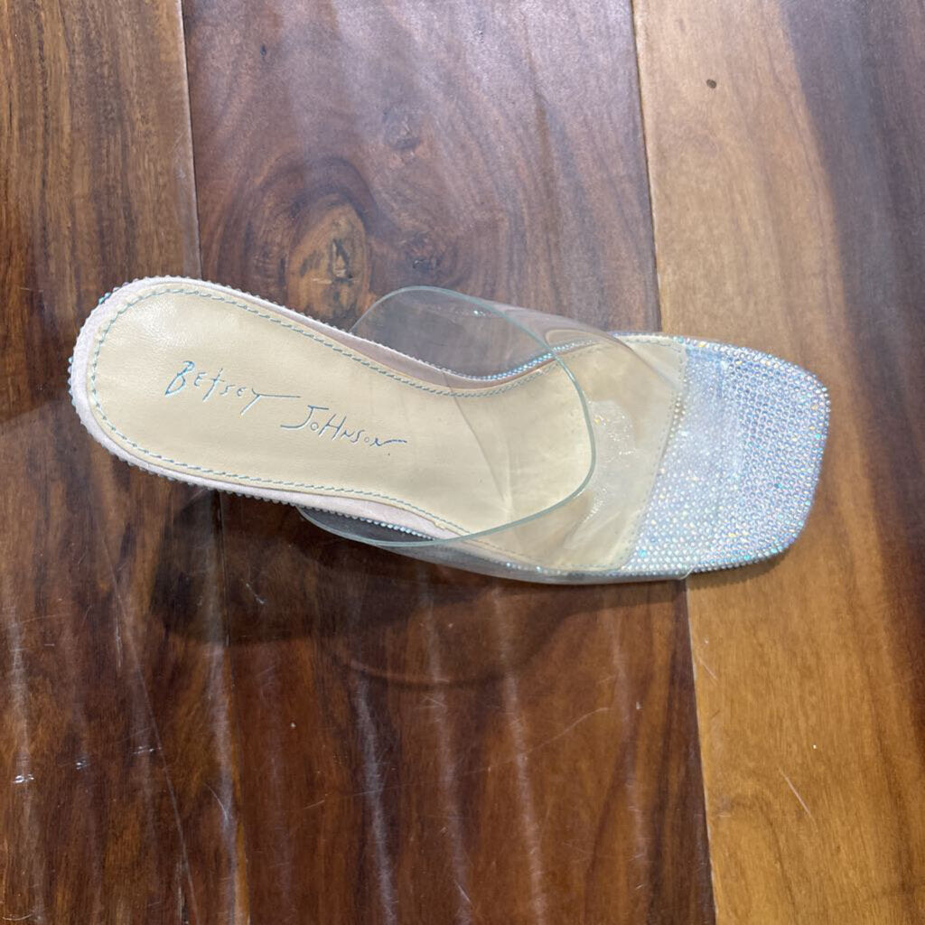 CLEAR SLIP W/ GLITTER HEELS,SILVER /CLEAR,8 1/2