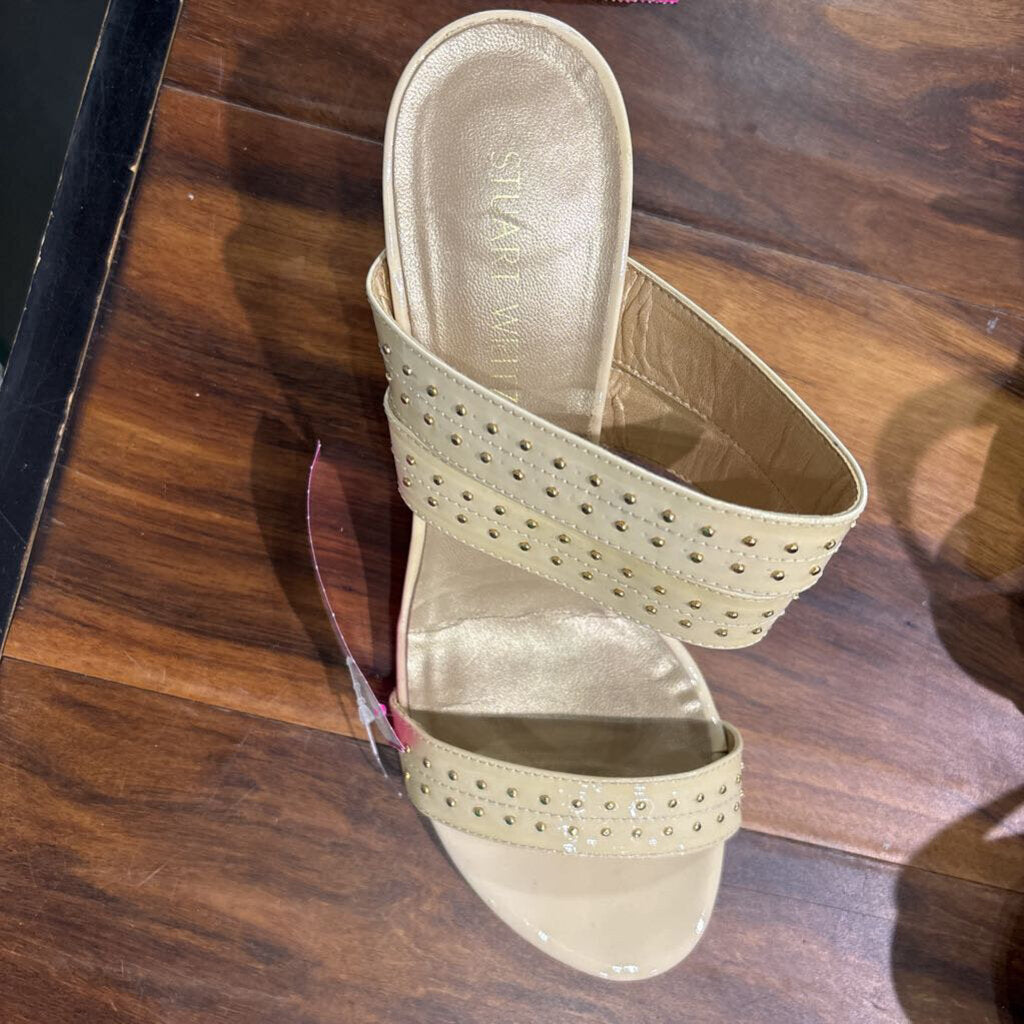 STUART WEIZMAN,SLIP ON BLOCK HEEL SANDAL ,TAN ,7.5