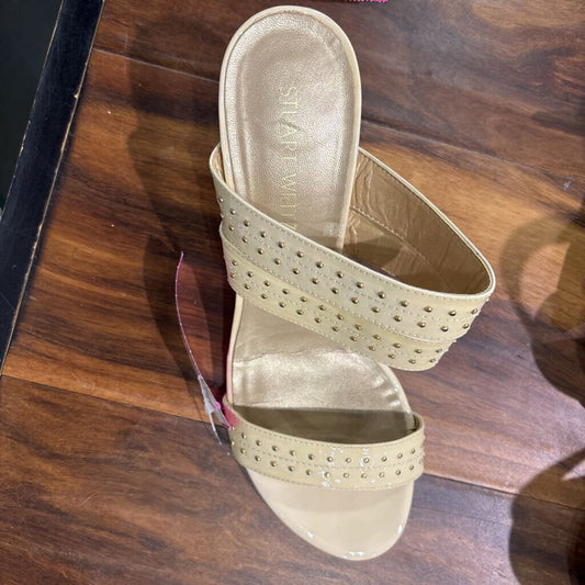 STUART WEIZMAN,SLIP ON BLOCK HEEL SANDAL ,TAN ,7.5