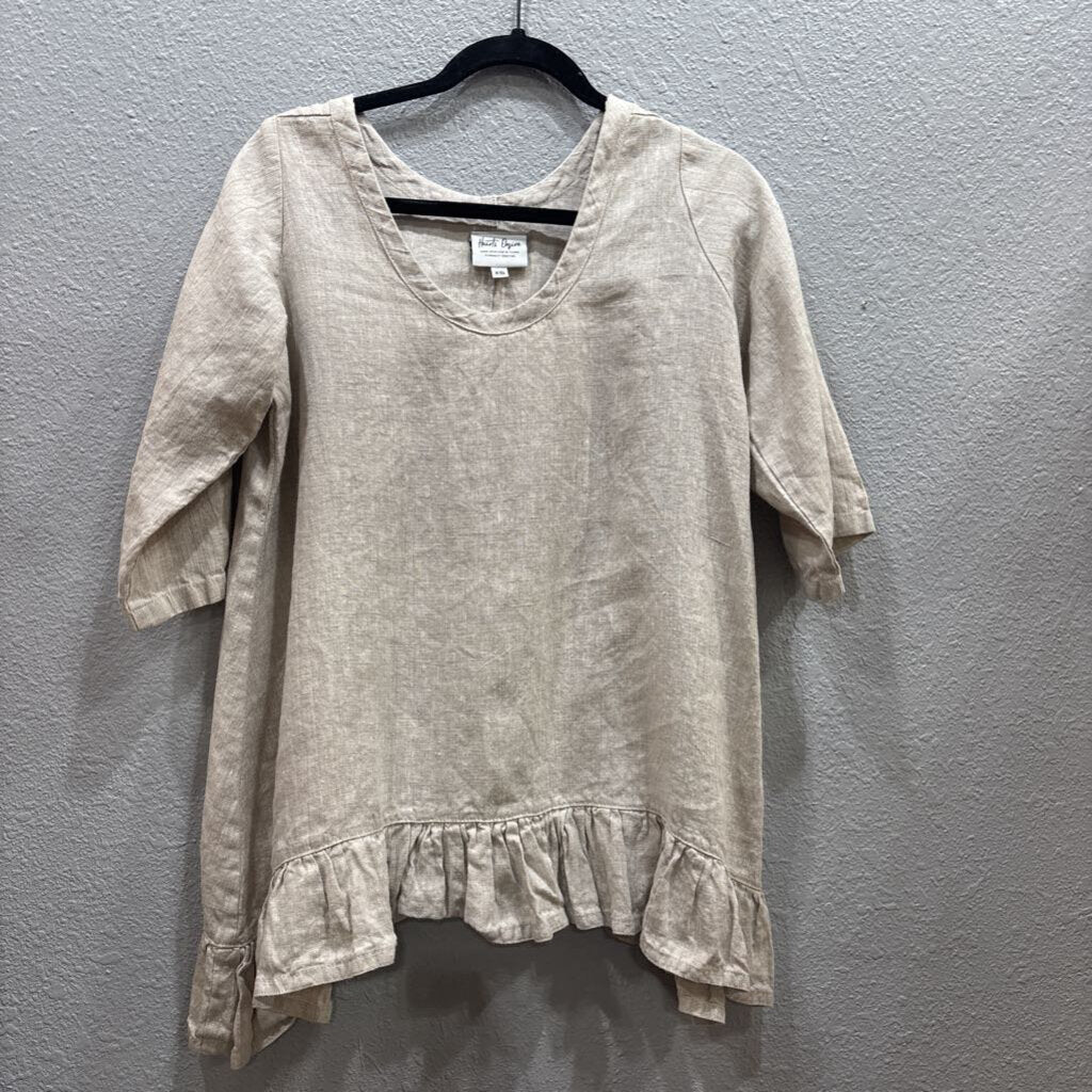 MADE IN ITALY,NWT RUFFLEW LINEN TOP ,WHEAT ,XS