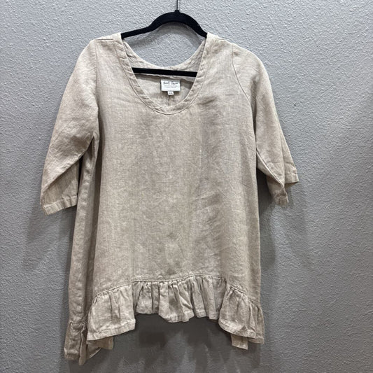 MADE IN ITALY,NWT RUFFLEW LINEN TOP ,WHEAT ,XS